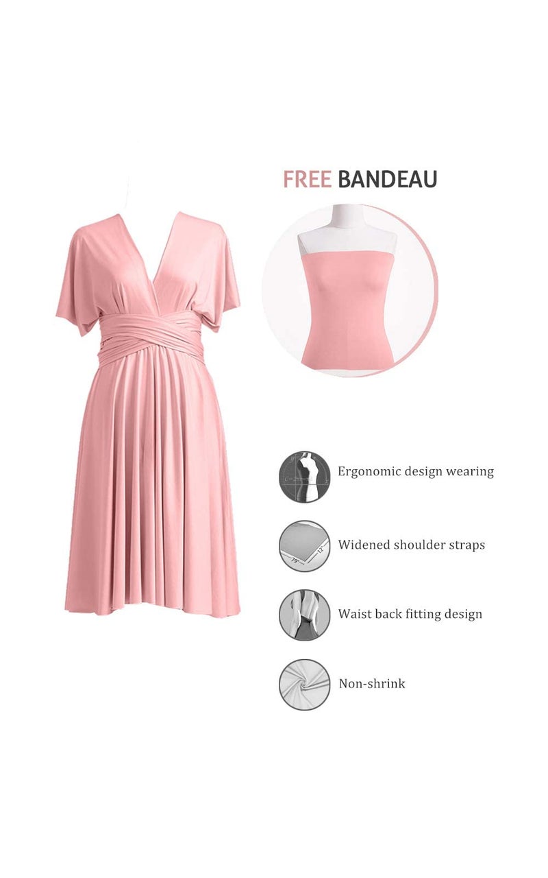 72styles Short Infinity Dresses for Bridesmaids - Dusty Rose Convertible Dresses - Midi Transformer Multiway Twist Wrap Dress - Image 2